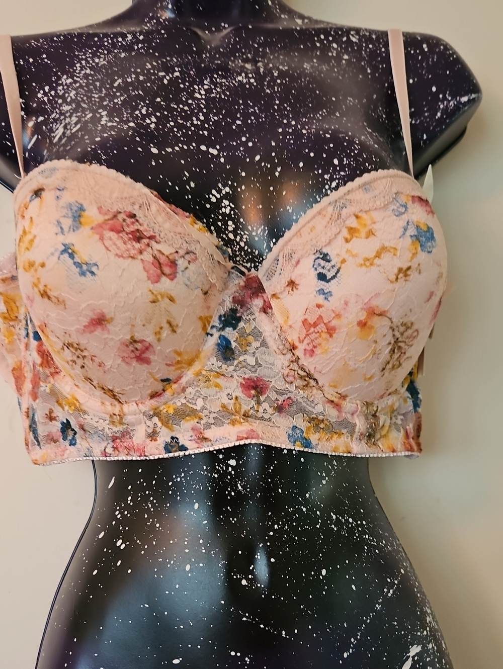 Floral Lace Longline Bralette - Pink
